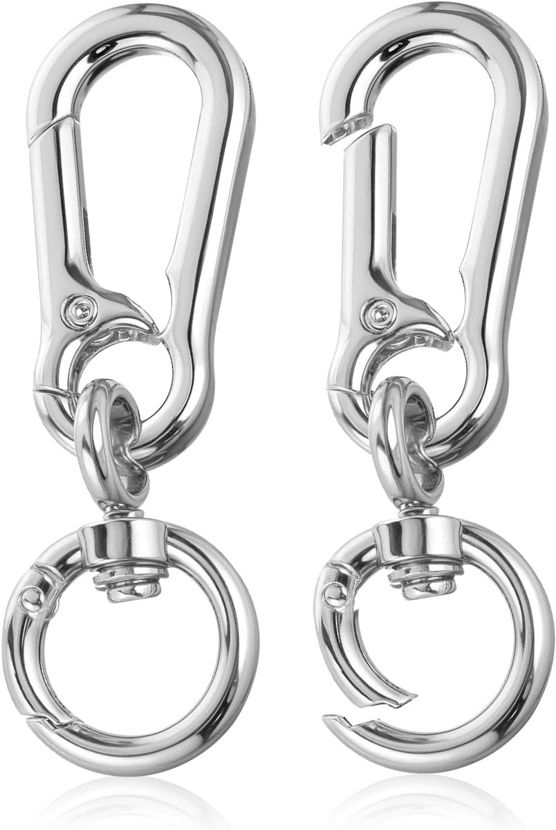 Rotating Carabiner Hook - 2 Pieces Metal Carabiner Key Chain - Swivel Joint Silver Removable Lobster Clasp voor DIY Handbag, Keychain, Crafts, Purse