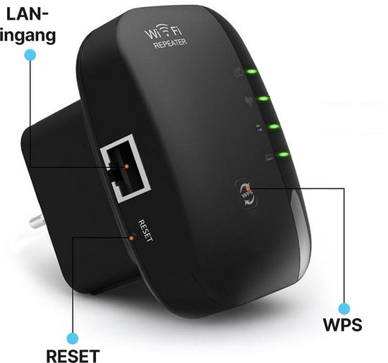 Prise amplificateur WiFi - Zwart- Répéteur Wifi - 300 Mbps - Sans fil - Internet partout - Amplificateur de signal - Ethernet - Prolongateur de portée sans fil - 300 mbps - 2,4 Ghz