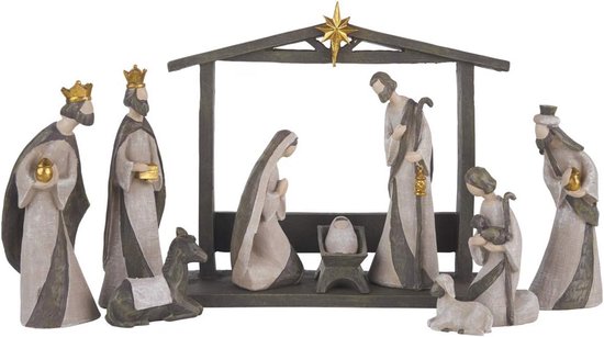 Nativity Set - 10-Delige Kerststal Voor Binnen - Heilige Familie Kerstdecoraties - Kribbe Scène - Figuren Set