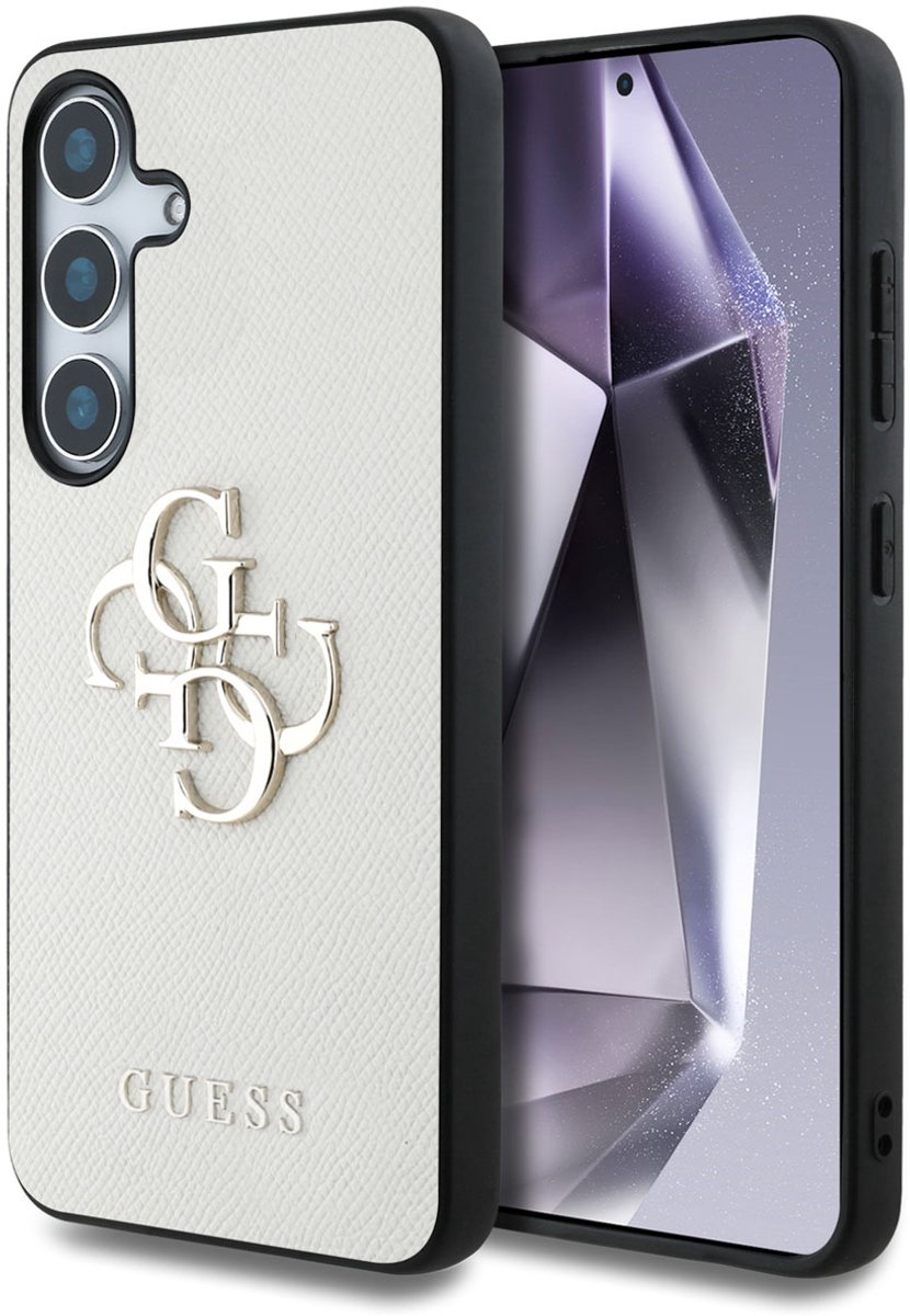 Guess 4G Metal Logo Saffiano Backcover geschikt voor Samsung Galaxy S25 - Beige