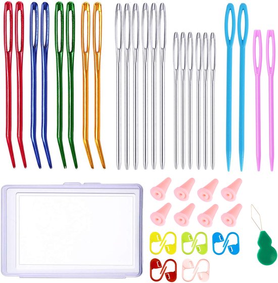 YONO Rijgnaalden en Wolnaalden Set – 36-delig – Stopnaalden - Naalden met Oog – Metaal – Kunststof – Maasnaalden met Stompe Punt – Handwerk Accessoires