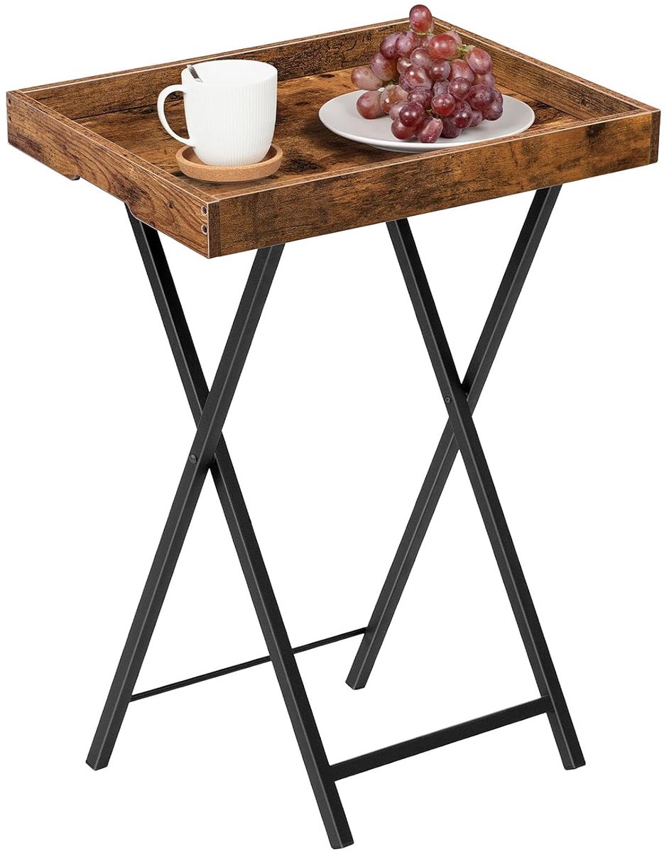 TRANKIELO® - Opvouwbare tv-dienbladtafel - Afneembaar dienblad - Compact en rustiek bruin - Ideaal voor kleine ruimtes