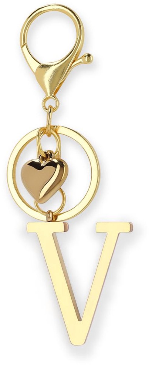 Manfield - Dames - Goudkleurige bag charm letter V - Maat 1