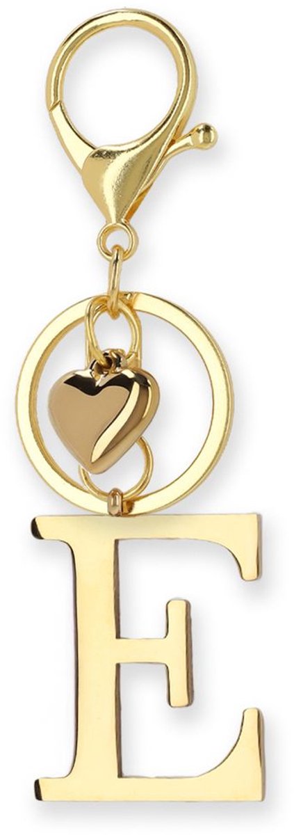 Manfield - Dames - Goudkleurige bag charm letter E - Maat 1