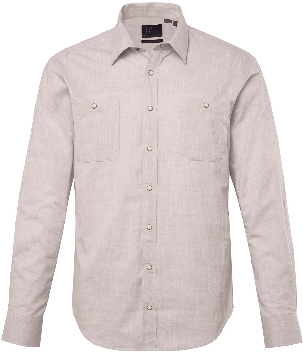 JP 1880 - Heren - Overhemd met linnenlook lange mouwen kentkraag Modern Fit - Donkerbeige - Maat XL