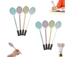 8 stuks - Cartoon tekenpen - Gel-inktpen - Zwart 0,5 mm - Cartoon racketvormige pen - Unisex - Mooie intrekbare gelpen - Roze + Zilver + Goud + Blauw - Zwarte gel-inktpen