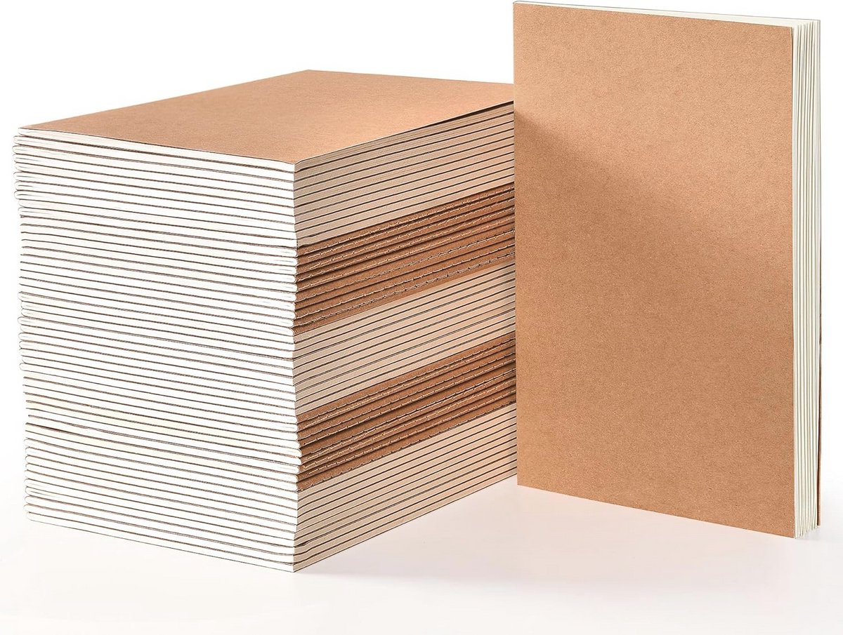 A5 Notitieboek met Blanco Pagina's - 50 Stuks Kraftpapier Notitieblokken voor School, Kantoor en Reizen