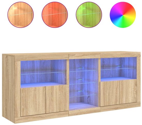Buffet avec éclairage LED vidaXL 162 x 37 x 67 cm, couleur chêne Sonoma