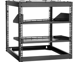 10U Open Frame Netwerk Rack, 58,4 CM Diepte, Muur Of Vloer Mount Server Rack, Duurzame 4-Paal Ontwerp Met Geventileerde Planken en Montage Accessoires, Compatibel Met Netwerk en AV Apparatuur