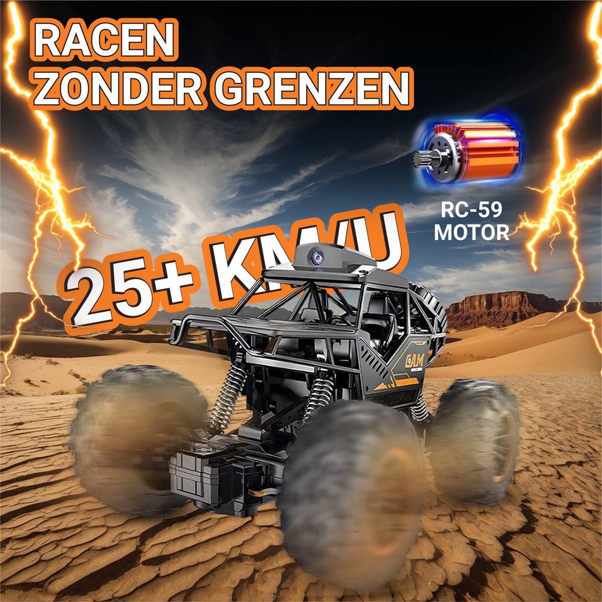 HAWX Bestuurbare Auto - 4K Camera - RC Auto - Race Auto - Monstertruck - Afstandsbestuurbare Auto - Volwassenen en Jongens - Voor Buiten - Incl. 3 Batterijen, 8 Verkeerskegels — afbeelding 6