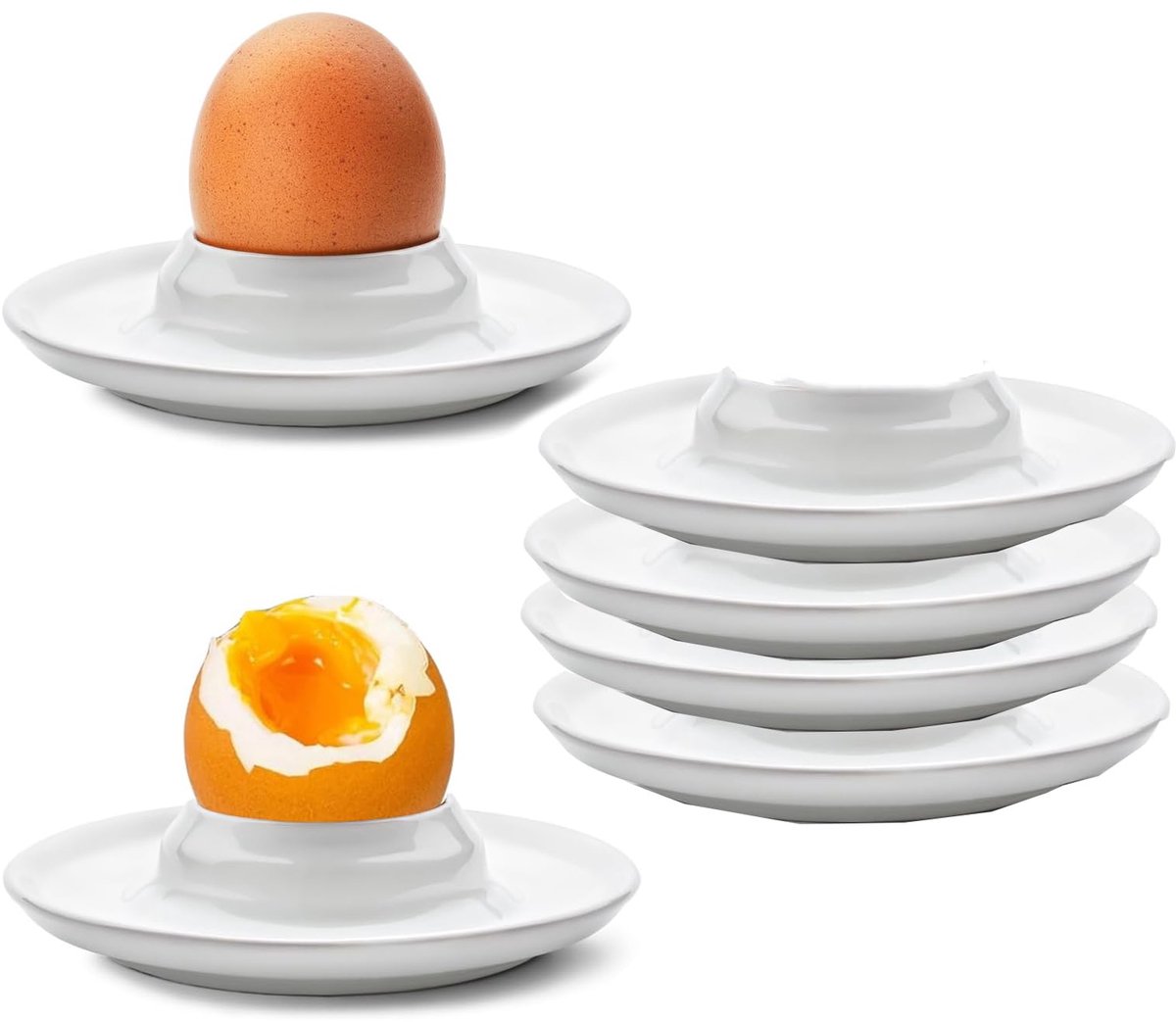 Unyqoos® Set van 6 klassieke witte eierdopjes met brede rand en vaatwasbestendigheid