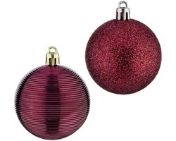 Krist+ gedecoreerde kerstballen - 8x stuks - wijn/bordeaux rood - kunststof - 6 cm