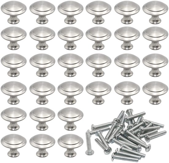 Unyqoos® Set de 30 boutons ronds argentés pour armoires et tiroirs