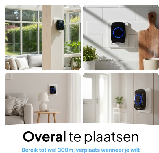 Sonnette sans fil - Sonnette - Sans fil avec récepteur - Sonnette - Sonnette sans fil - Sonnettes - IP44 étanche - Zwart