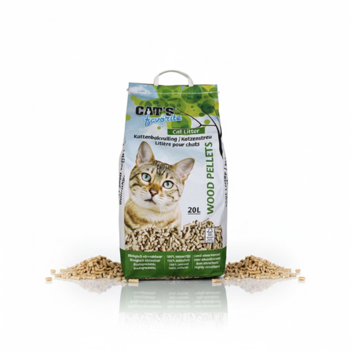 RHRQuality Kattenbakvulling – Bio Houtkorrels 20L – Natuurlijke Kattenbak Vulling – Biologisch Afbreekbaar – Geurabsorberend & Stofvrij – Voor Alle Katten – GFT Geschikt