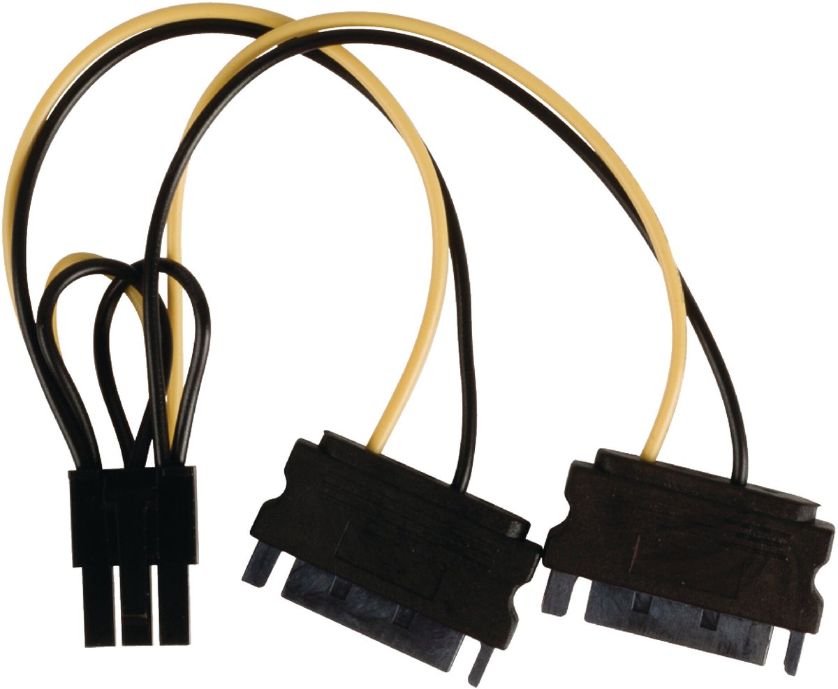 PCIe 6-pins (m) - 2x SATA 15-pins (m) voedingsadapter - 0,15 meter