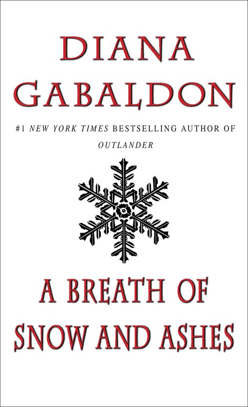 Boek 'A Breath of Snow and Ashes' met witte achtergrond en een zwarte sneeuwvlok.
