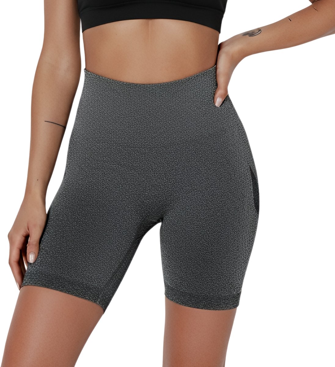High waist Fitness short - Maat S - Grijs - Sport legging dames kort - Sportbroekje dames - Gym short - sportkelding dames - high waist - scrunch sport broekje - fitness short - gym short - yoga short - sportkleding dames Merk: Shapetape