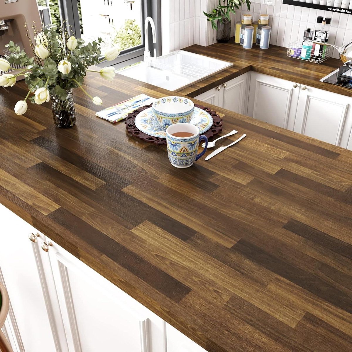 Provento - Houten Behang Keuken Werkblad Vinyl Wrap | Bruin Hout Effect Sticky Back Muur Papierrol Woonkamer Contact Papier 60 cm x 800 cm