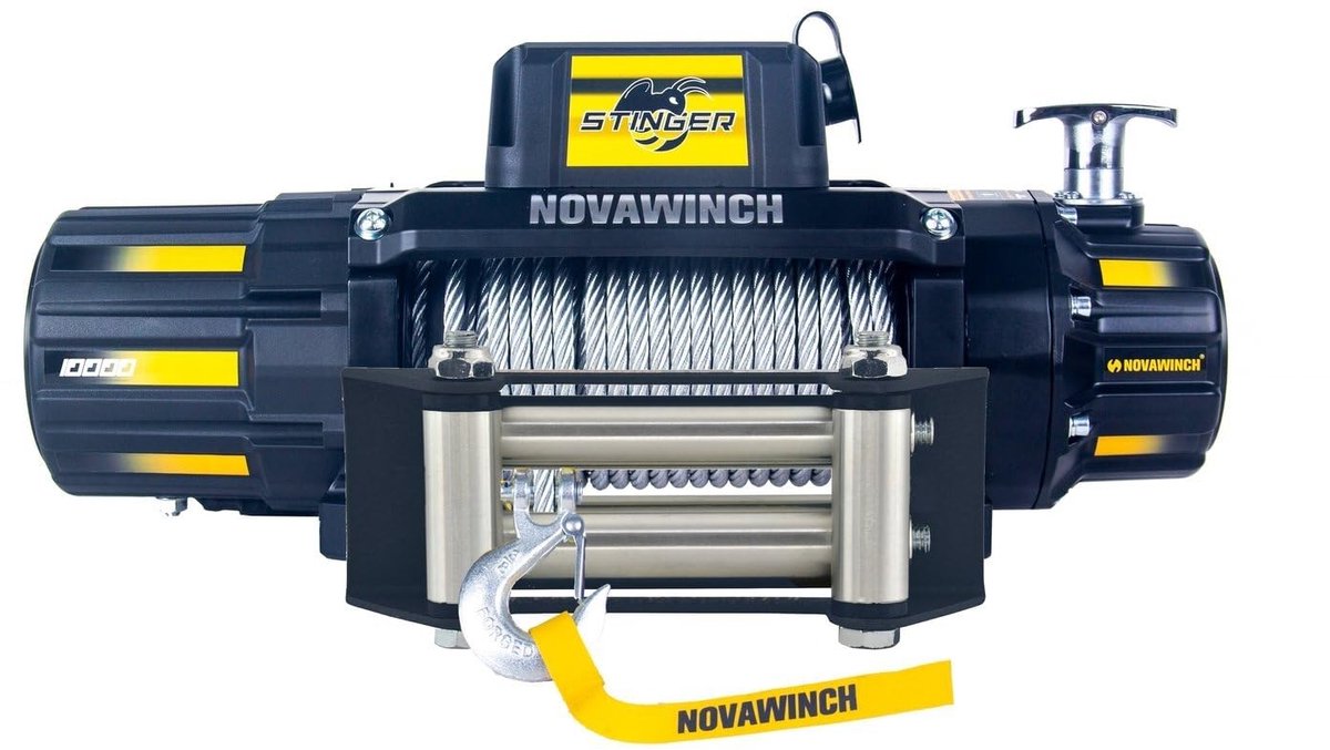 NovaWinch STINGER 10000 - Elektrische lier 12V - 4500 kg trekkracht - Met 26 mtr staalkabel met haak + veiligheidsklep. Accessoires op aanvraag verkrijgbaar.