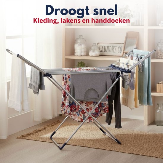 Dirt Devil Elektrisch Droogrek met Verwarming 230W - Staand Wasrek Inklapbaar met 12M Droogruimte - IPX1 Waterbestendig Wasdroogrek - 147 x 54 x 94 cm - Aluminium