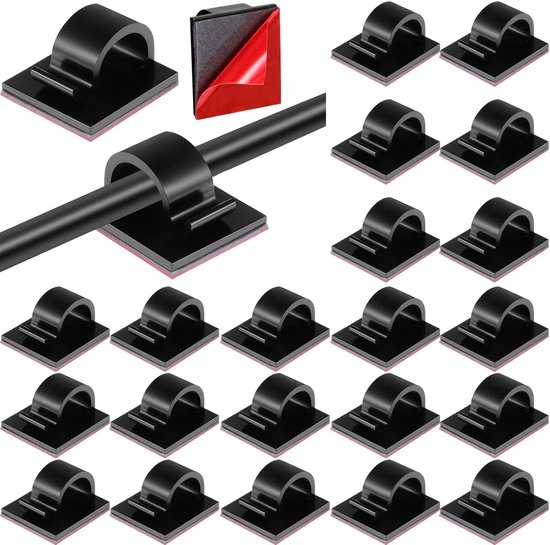 Attaches-câbles - Lot de 60 attaches extérieures - Crochets auto-adhésifs - Clips de gestion des câbles - Cache-câbles - Organisateur de câbles en nylon - Convient pour bureaux, murs, voitures, bureaux et maisons ; Éclairage de Noël - Zwart