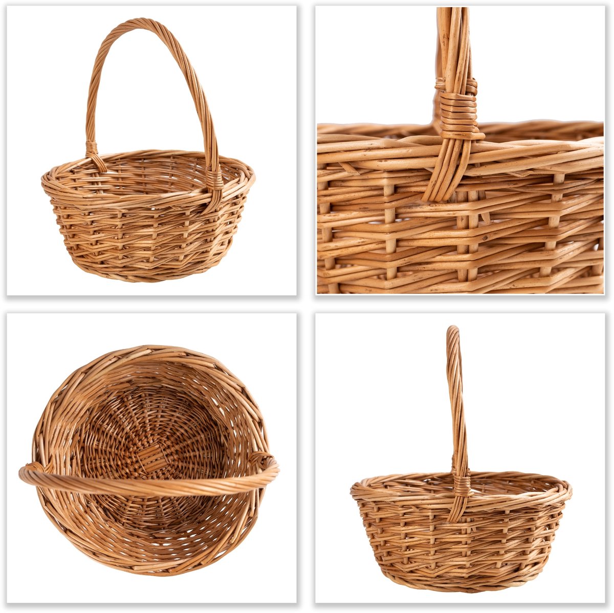 Creative Home Kleine Rieten Mand met Handvat | 22 x 22 x 26 cm | Cadeau Picnic Pasen Doos Decoratie | Paasmandje Handgeweven — cadeau in Wonen & Interieur - foto 3