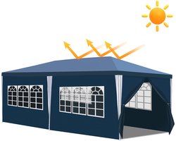 Partytent 3x6 m Blauw met Zijwanden en Rits – Ideaal voor Tuin, Feest, Markt en Bruiloft