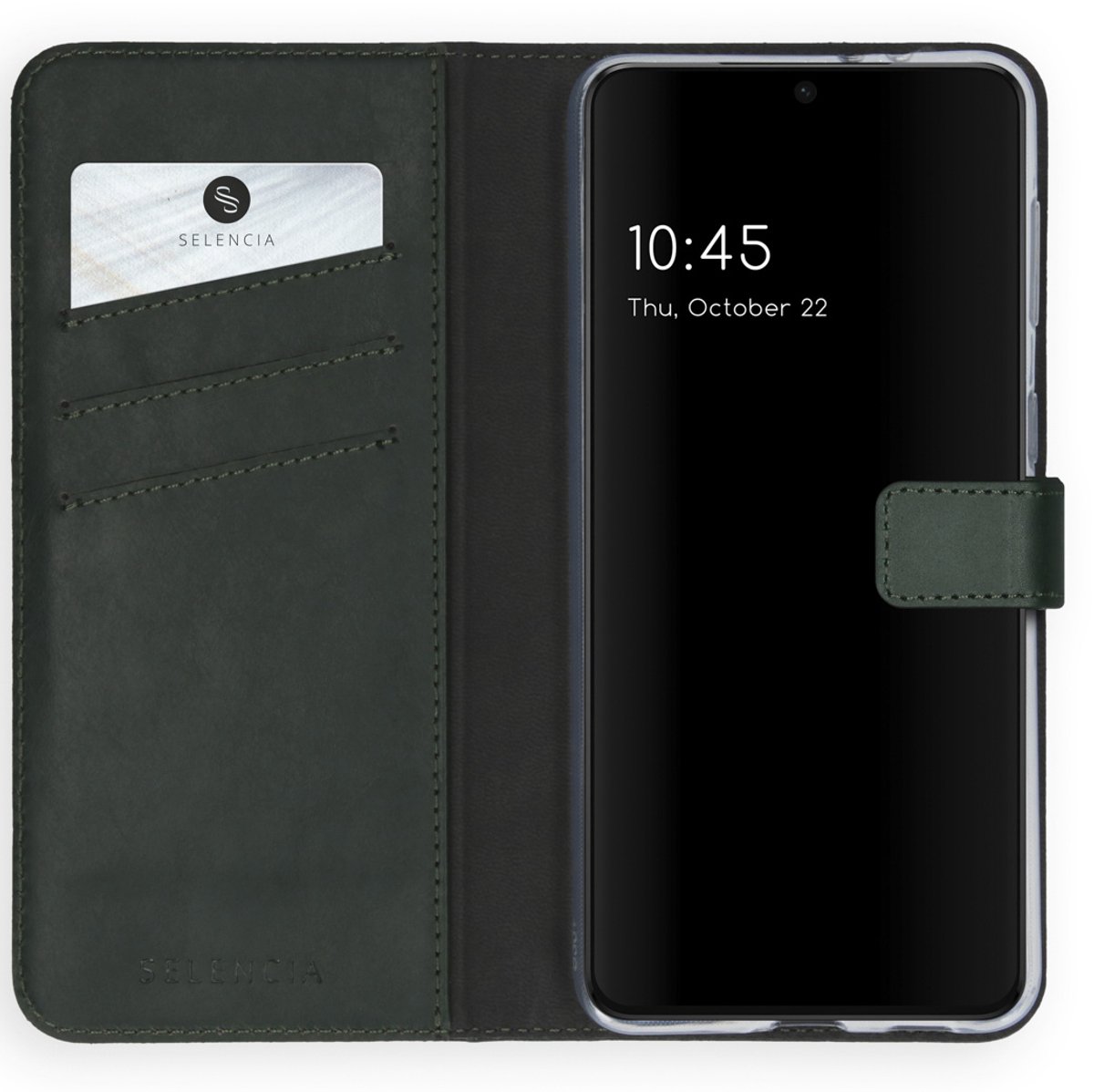 Selencia Hoesje - Geschikt voor Samsung Galaxy S21 - Echt Lederen Bookcase - Groen