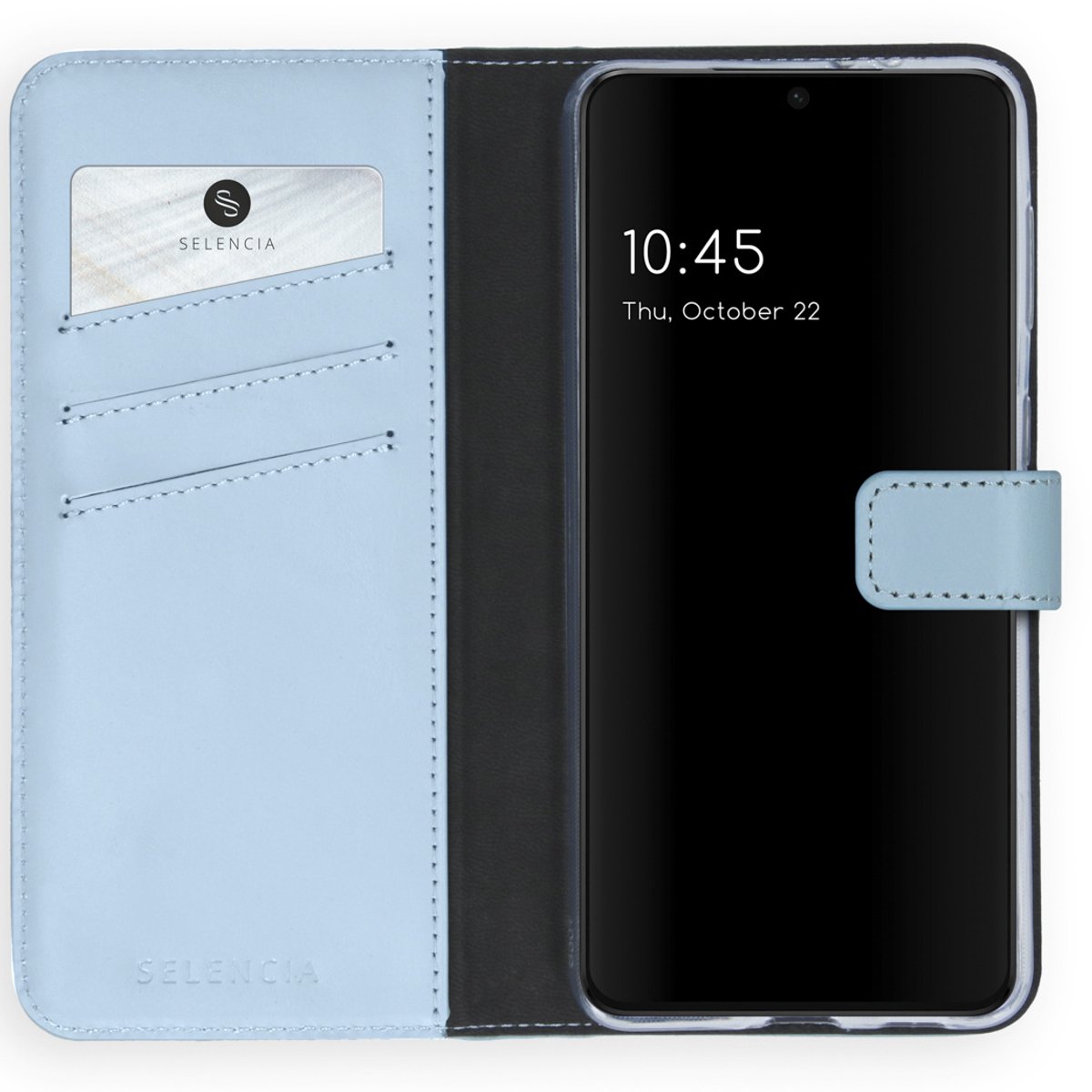 Selencia Hoesje - Geschikt voor Samsung Galaxy S21 Plus - Echt Lederen Bookcase - Air Blue
