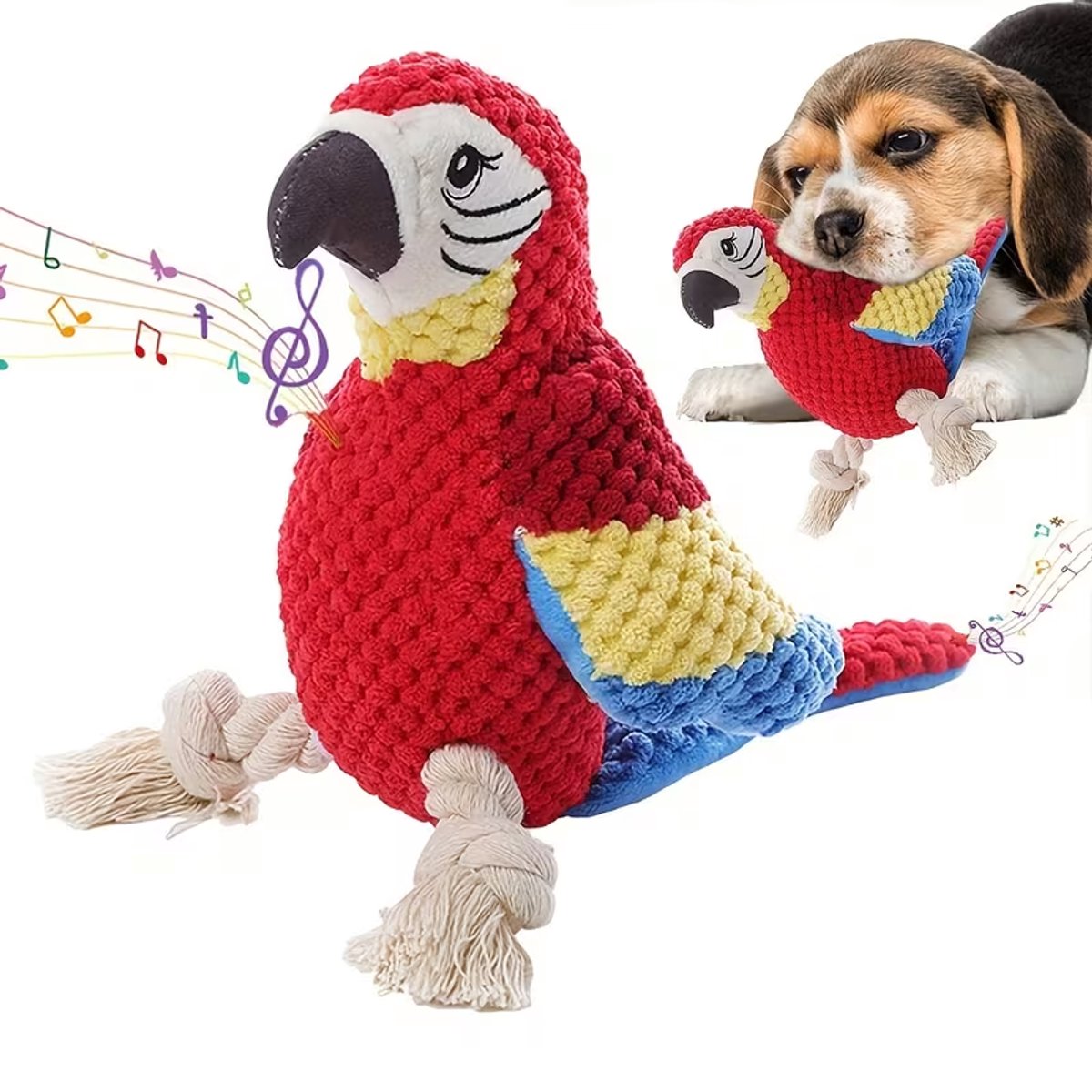 Daity 1 Pack - piepende hondenspeeltjes - geschikt voor kleine tot middelgrote honden - pluche speeltjes in de vorm van een papegaai of flamingo - om mee te spelen en op te kauwen - interactieve verjaardagscadeaus- beloningen voor hondentraining