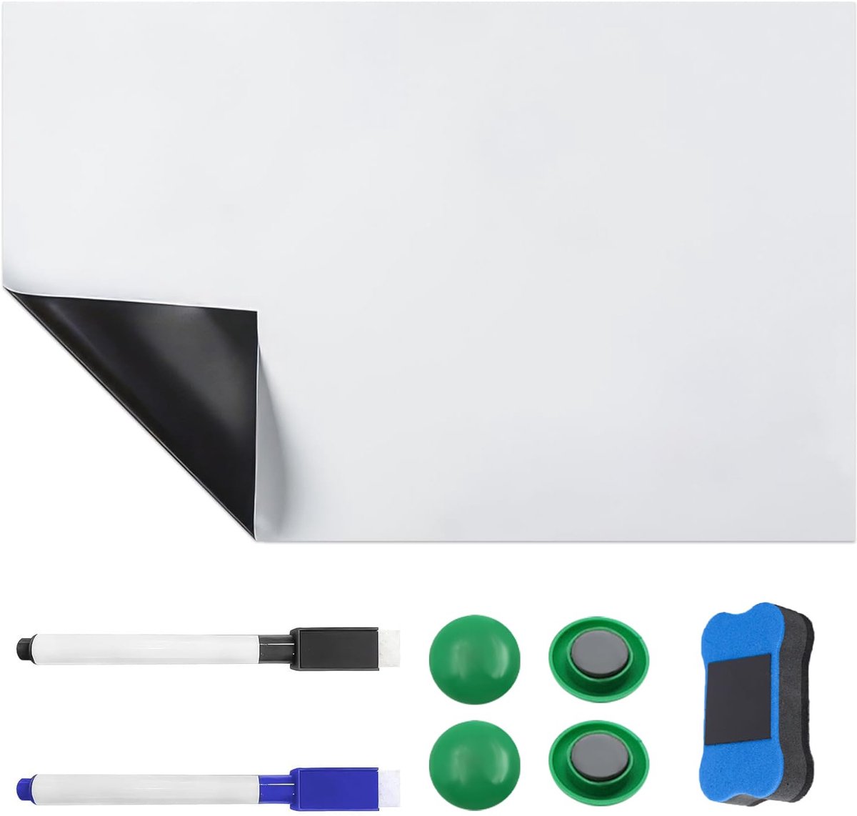 IMPERATORIS® Whiteboard Folie - Zelfklevend Whiteboard - Beschrijfbaar en Uitwisbaar - Muursticker voor Kantoor en Thuis - Rol 14.8 x 21 cm - 1 Stuk met 2 stiften, 1 gum en 4 magneten - Wit