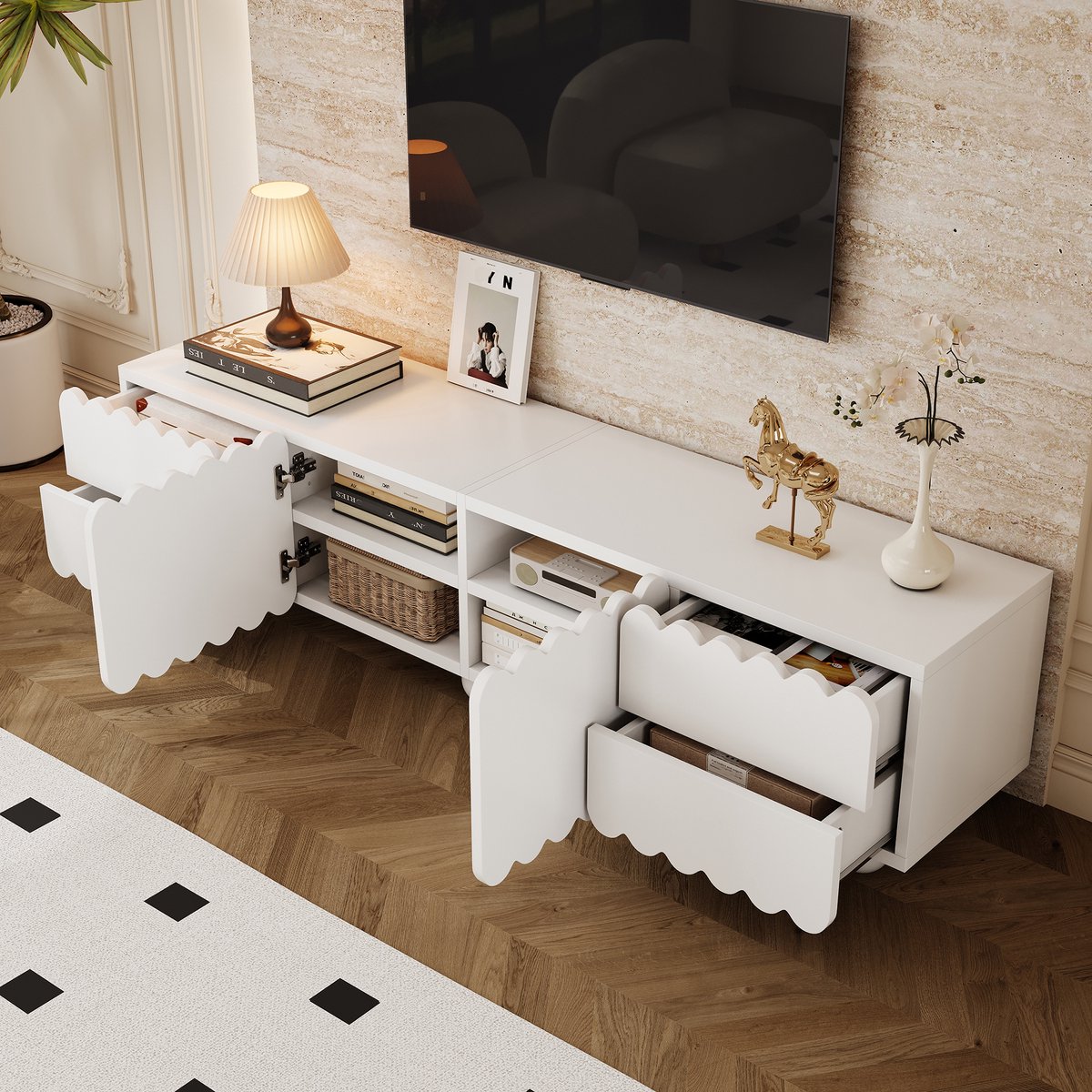 REDOM - TV-kast - MDF+PB materiaal - met deuren en lades, opbergruimte - 175 L x38 B x 37 