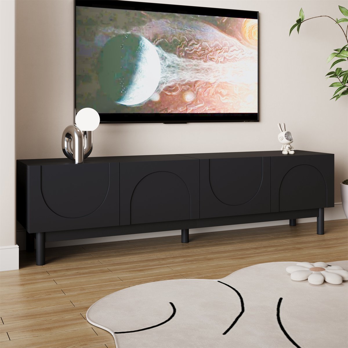 REDOM TV-meubel - MDF - met deuren - 169*34*45,5cm Black Zwart