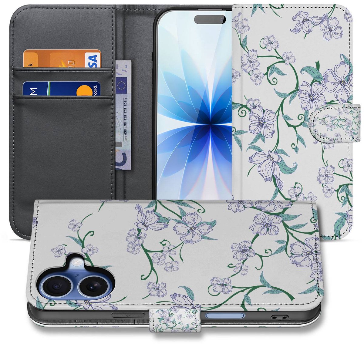 Book Case iPhone 17 Blossom White Met Pasjeshouder TPU Binnenhouder