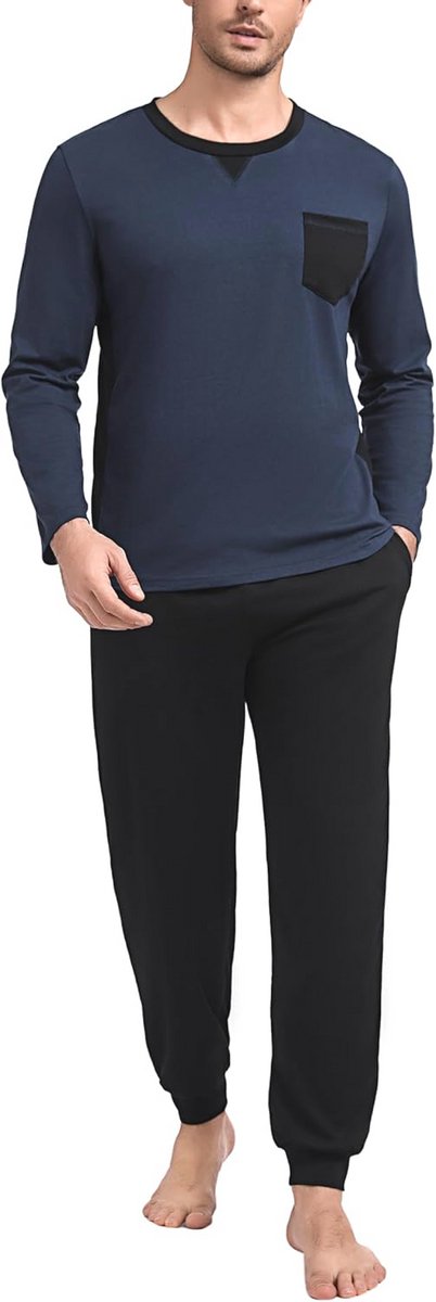 Heren Lange Pyjama Set Winter Katoen Met Lange Mouwen