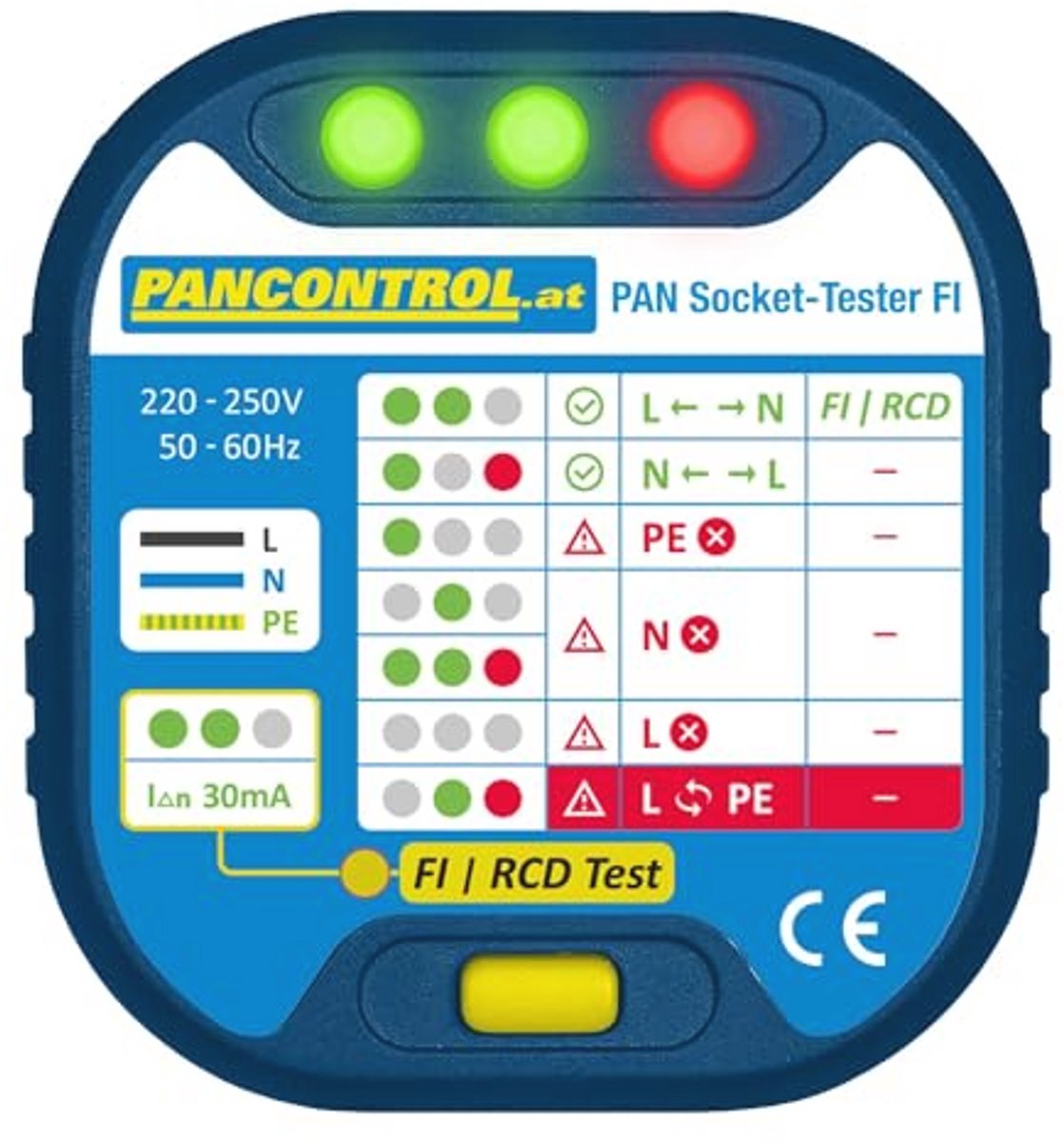 Stekkertester met 30mA Aardlekschakelaar Test