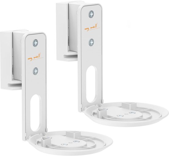 Ensemble de deux supports muraux blancs 'my wall' pour enceintes, avec fonction d'inclinaison et de rotation.