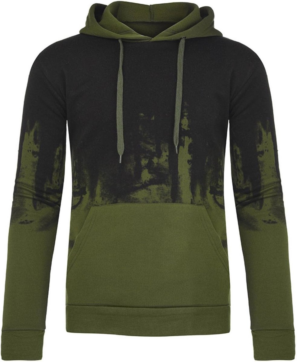 Heren Fleece Hoodie met Gradiënt Kleur – Lange Mouwen, Casual Pullover