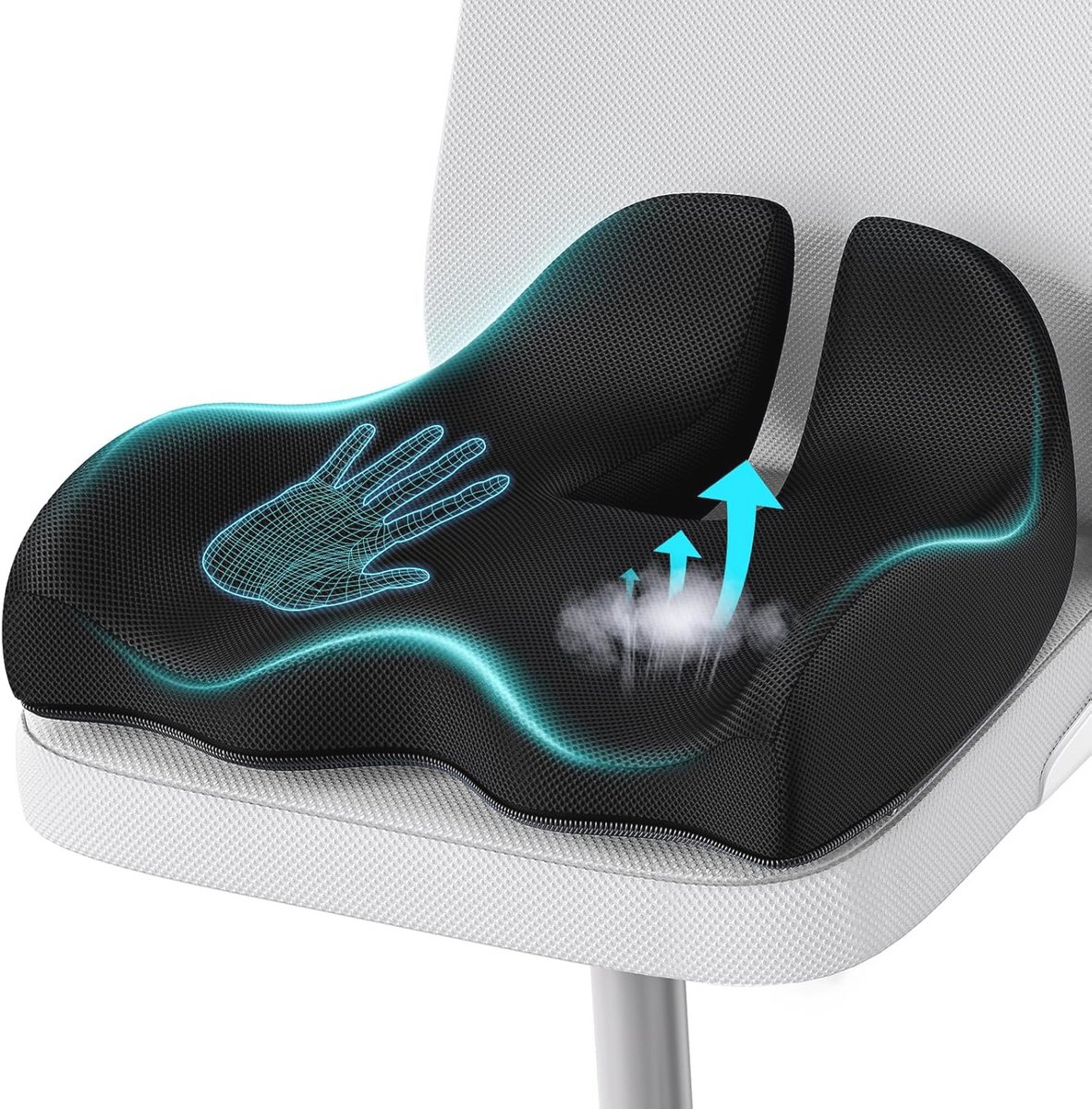 Ergonomisch Zitkussen voor Bureaustoel en Auto - Memory Foam voor Lendenondersteuning en Coccyx Pijnverlichting - Zwart - X-Large