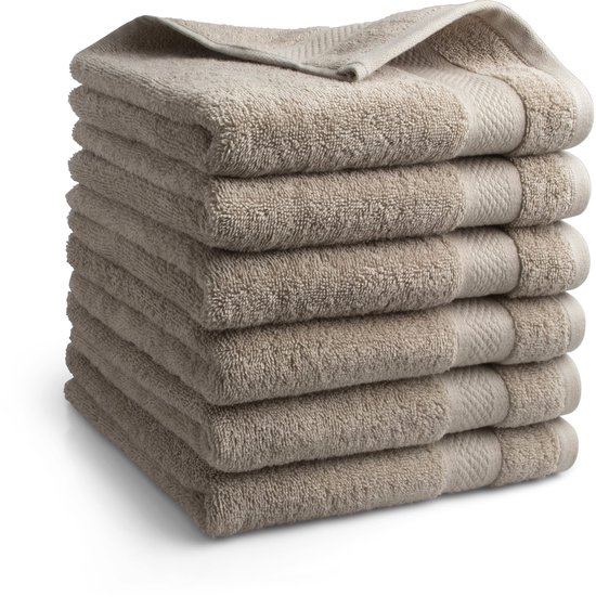 DoubleDry Hotel Handdoeken 50 x 100 cm – Set van 6 – 100% Katoen 500 g/m2 – Zacht & Absorberend - Taupe