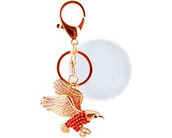 E-Ambar - Sleutelhanger Havik Rood Pompom Bal Tas Accessoire Auto Hanger Tweedehands is magnetron, vaatwasmachinebestendig.