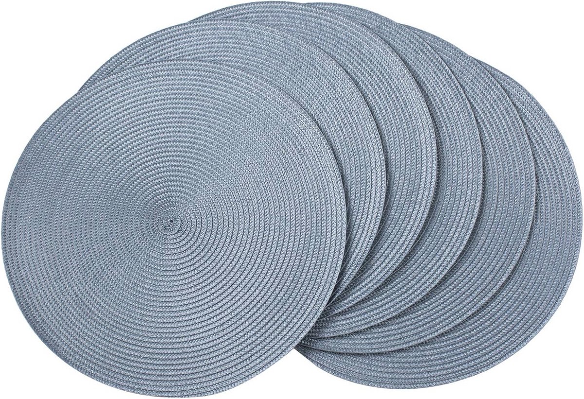 Gevlochten Placemat Set - Ronde Hittebestendige Tafelmatten 35 cm - Set van 6 Lichtblauw