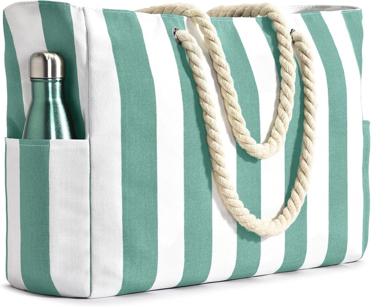 Grote waterdichte strandtas met ritssluiting en strepen voor dames