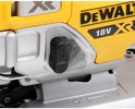 Gele DeWalt 18V XR decoupeerzaag met een verstelbare zwarte hendel.