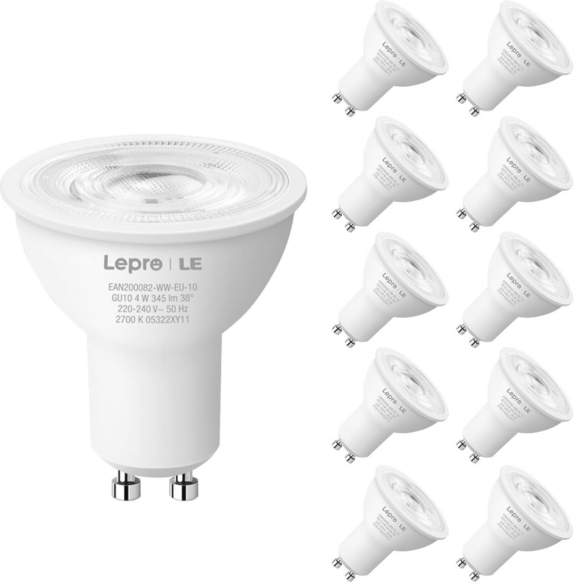 GU10 LED Bulbs Warm White 2700K - Energy Saving 4W with 350 Lumens, 10-pack