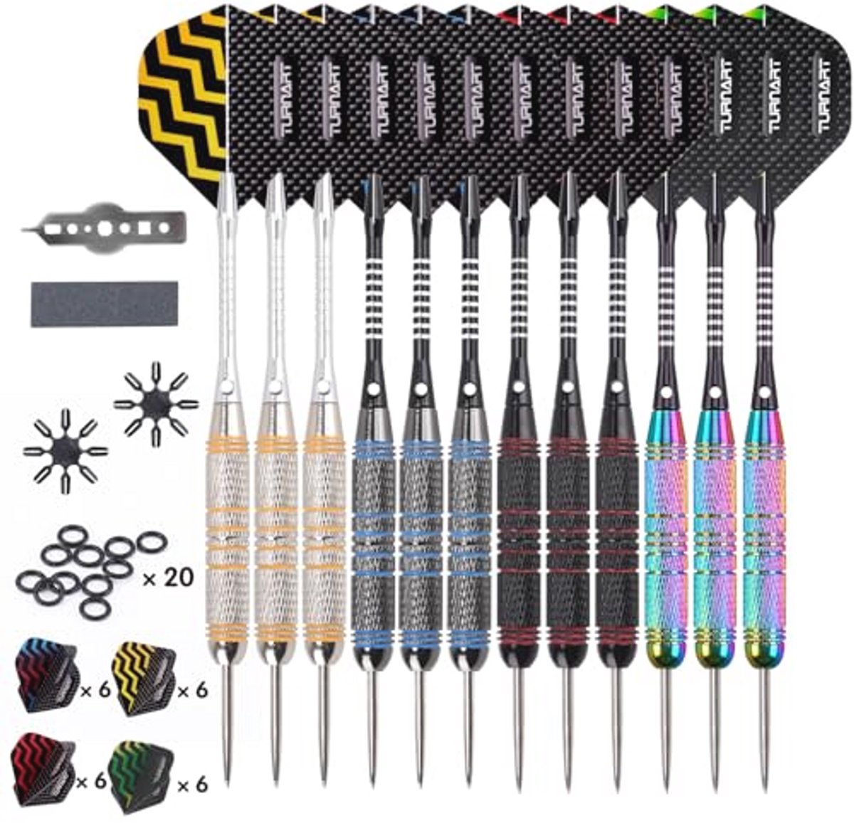 Professionele Darts Set met 12 Flights, 12 Aluminium Schachten en 20 Rubberringen