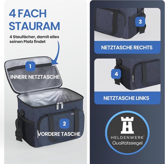 HELDENWERK Koeltas voor eten en drinken, geïsoleerde thermische tas, lekvrij en waterdicht, ontbijttas, picknick-lunchtas, thermische tas, geïsoleerde tas, lichtgrijs