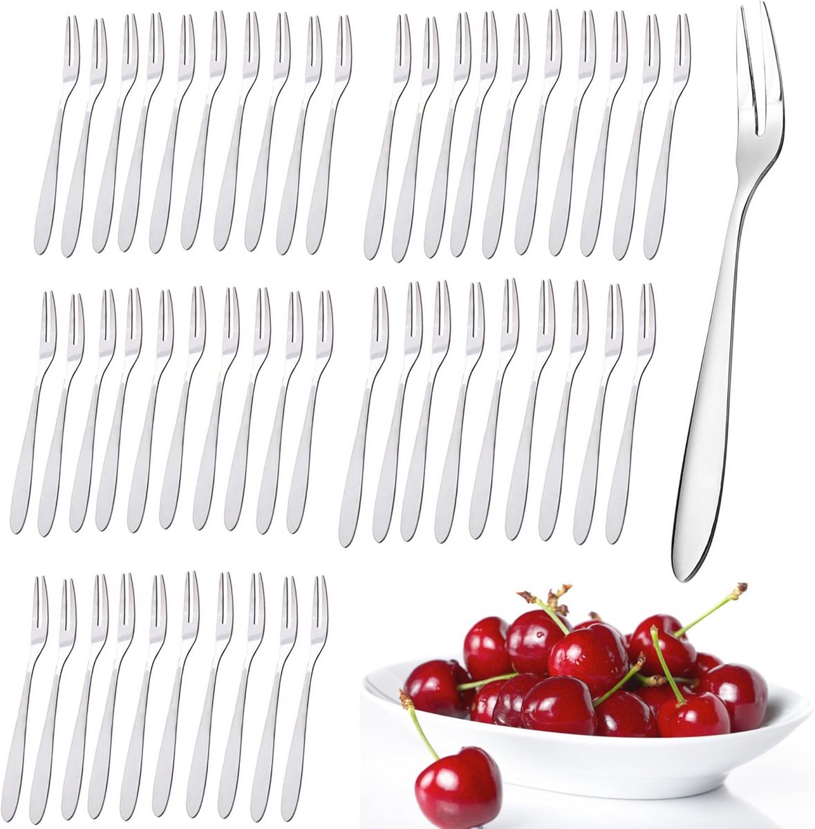 50 Stuks Roestvrijstalen Dessertvorken voor Fruit, Salades en Snacks