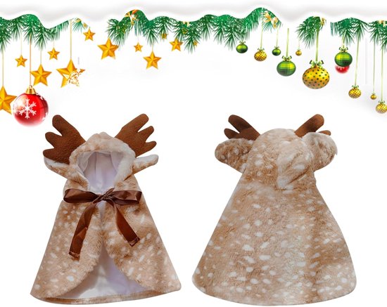 Huisdier kerstkostuum met kerstmuts, puppy, kerstcape met ster en